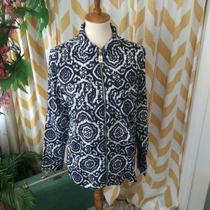 Michael Kors  Size 8 Navy Blue White Zip Up top
